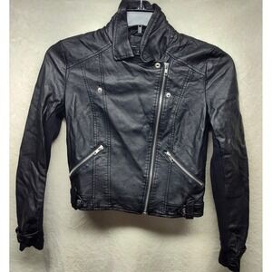 Romeo +Juliet couture jacket SM black faux leather twee biker rock Y2K crop punk